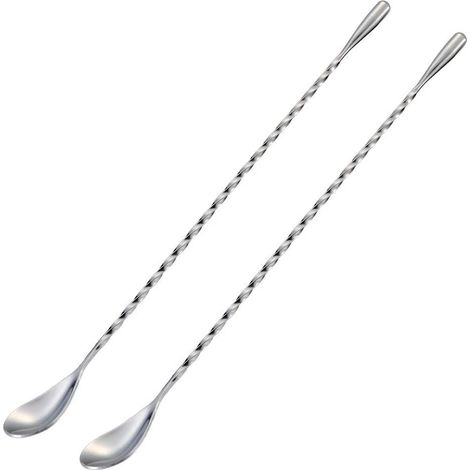 Cuillères à cocktail argentées (lot de 2), manche en acier inoxydable de 30 cm.-AquaForge