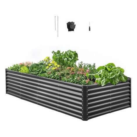 Cama Elevada de Jardín 240 x 120 x 60 cm, Jardinería Elevada de Metal con Base Abierta para Cultivo de Flores, Plantas, Hierbas, Huerto con Accesorios para Jardín, Terraza, Patio, Balcón (1/5)