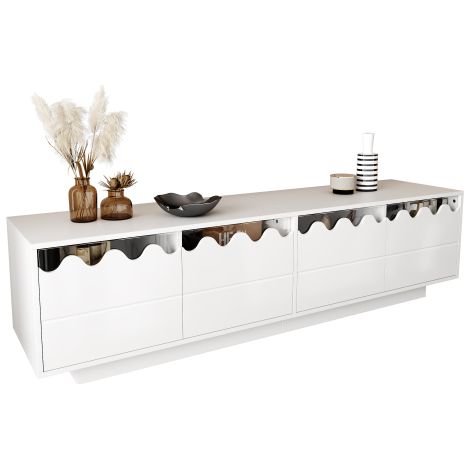 Meuble TV moderne à 4 portes au design ondulé – Solution de rangement élégante pour salons, espaces multimédias et supports TV. (1/5)