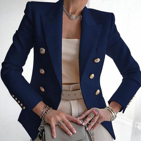 Veste courte de tailleur pour femme, couleur unie, idéale pour le travail et les déplacements quotidiens - Taille 2XL - Bleu violacé (1/3)