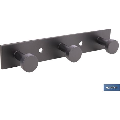 Schwarze Wandgarderobe aus Stahl mit 3 Knöpfen 15,6 x 2,7 x 2,8 cm