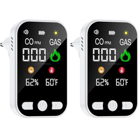 2 Stück CO Melder tragbar 4in1, Kohlenmonoxid Detektor mit Alarm, Gasdetektor