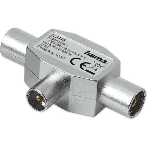 HAMA Répartiteur d'antenne pour radio, 2 voies, métal, fiche coaxiale/2x connecteur coaxial
