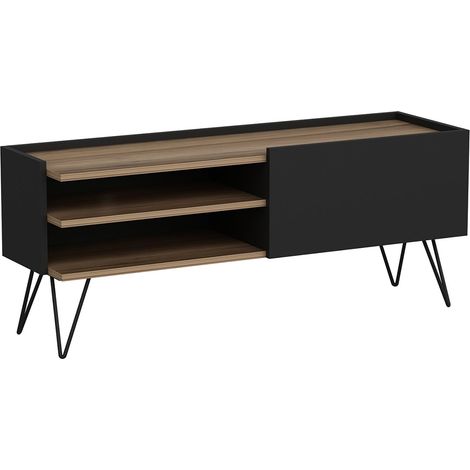 Mueble TV con puerta 50 x 124 x 37 cm negro / imitación madera 030007751