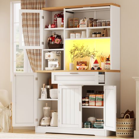Buffet de cuisine haut avec vitrine LED 104x40x180 cm MDF blanc USB et appli DESVIAE (1/5)