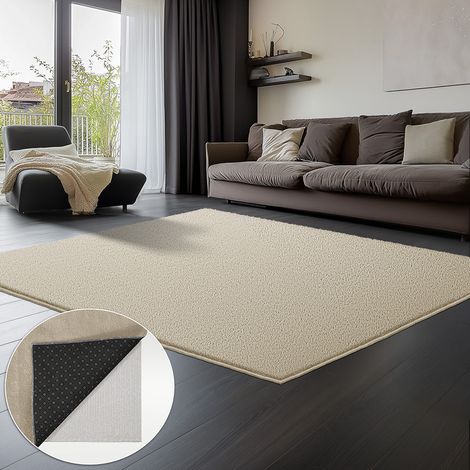 VOUNOT® Tappeto Morbido a Pelo Corto 140x200 cm con Doppio Sistema Antiscivolo, Stile Moderno, Beige