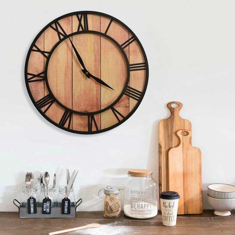 vidaXL Reloj de pared MDF y hierro marrón y negro 39 cm (1/5)