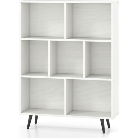 Organizzatore di stoccaggio moderno con 4 gambe di metallo affusolate, Libreria a 7 cubi studio camera da letto Bianco (1/4)