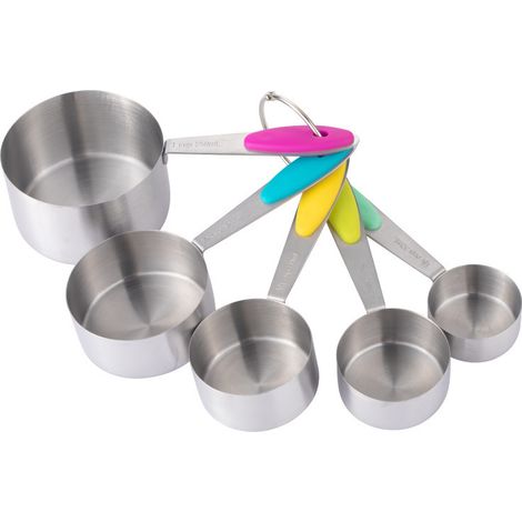 Set di 5 cucchiai dosatori in acciaio inossidabile, misurino da cucina con manico in silicone, misurino americano per cucinare/cuocere al forno