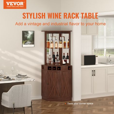 Armoire Bar Industrielle de Coin, Meuble de Bar pour Liqueurs et Verres, Buffet avec Porte-verres, Grand Présentoir à Vin Autoporta… (1/5)