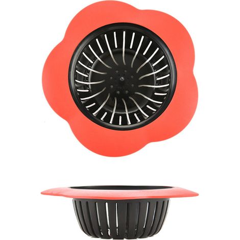 [Filtre de Drain] [sans marque] [Fleur] [TPR Plastique] Poignée Filtrante pour Évier Créative Anti-Cheveux et Déchets Rouges Dimensions: 113x78x32mm Unité (1/5)