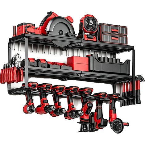 Organizador de herramientas, almacenamiento de pared, construcción robusta, negro. (1/2)