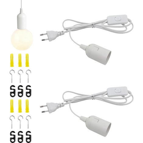 2 Pack E27 Socket with 1.8 m Power Cable and Switch - E27 Adapter Black for Pendant Ceiling Lights DIY Lamps, Fits Bulbs up to 60W, EU Plug (1/5)