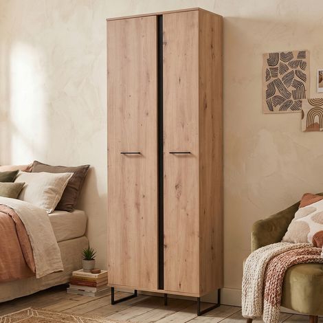 Guardarropa 2 Puertas Seriate, Armario Dormitorio Perchero, 3 Estantes, 2 Puertas, 70.5x194.5h cm Roble Marrón Nudos (1/5)