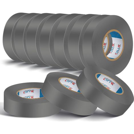 Lot de 10 Chatterton CILIA Ruban Adhésif Isolant Électrique PVC 19mm x 25m Scotch Électricien Professionnel Ignifuge 600V Chatertone Isolant Multicolore Couleur: Gris Spécial Phase et Fil Navette