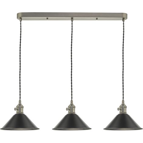 DAR HADANO - Suspension à barre droite en chrome antique avec abat-jours en petwer antiques, 3x E14 (1/2)