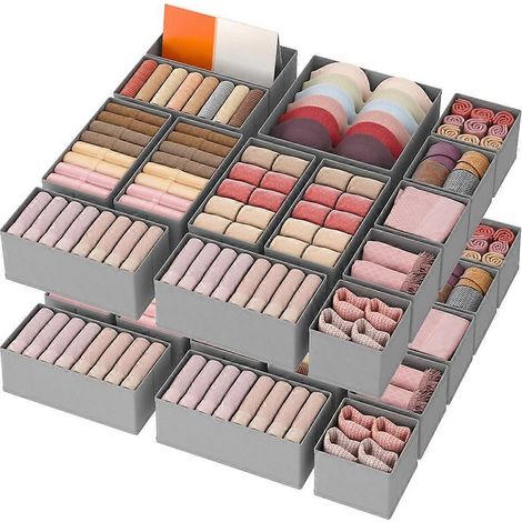 Set mit 16 Schubladenorganisatoren für den Kleiderschrank, 3 verschiedene Größen, faltbare Aufbewahrungsboxen aus Stoff für Unterwäsche, Socken und mehr. (1/5)