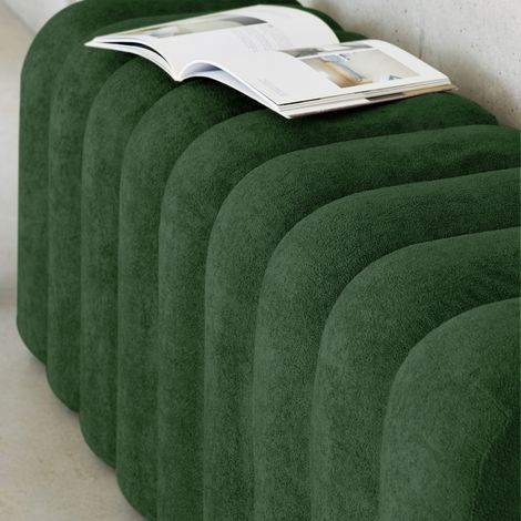 Banc. bout de lit contemporain en tissu vert foncé