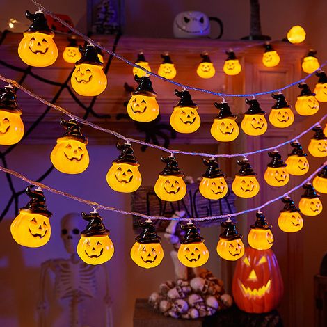 Guirlande lumineuse LED en forme de citrouille pour Halloween — 6 mètres, 40 LED — avec fonction clignotante — fonctionne sur piles (1/5)