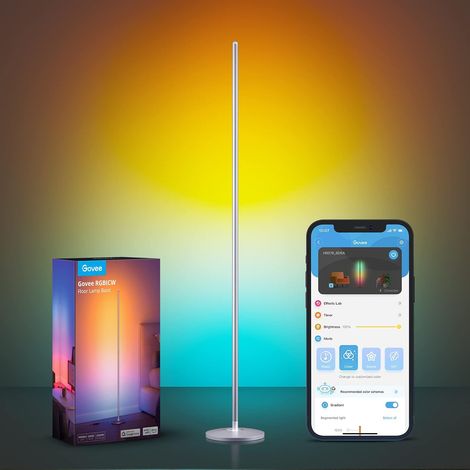 Floor Lamp Living Room RGBIC, Modern LED Floor Lamp, Silver Compatible with Matter, Music Sync, 16 Million Colours, 85+ Scene Modes, 2700-6500K Floor Lamp for Living Room (1/5)