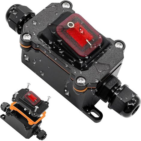 Waterproof Switch IP67 Red Rocker Switch 12V DC 20A DPST 4 Pin Waterproof Junction Box with Red LED for Mechanical Appliances Medical Lamps etc (1/5)