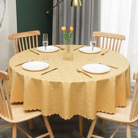 Nappe PVC Nappe Toile cirée Nappe Ronde Nappe cirée Nappe Lavable vrilles Baroque Arabesque-JauneØ 180 cm (1/4)