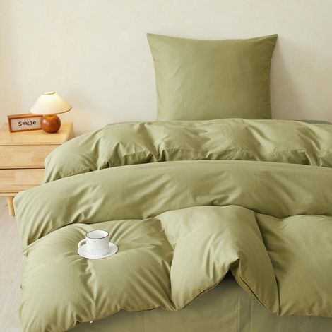 Bettwäsche-Set 100% Baumwolle Percale, OEKO-TEX, Reißverschluss, 155x220cm, Olivgrün