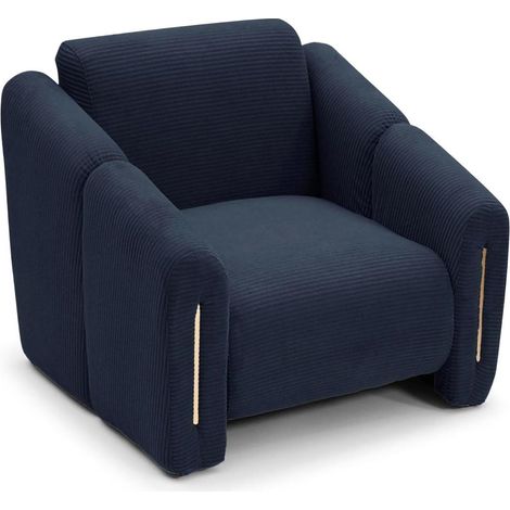 Fauteuil Design en Velours Côtelé "Maxine" 92cm Bleu Foncé (1/5)