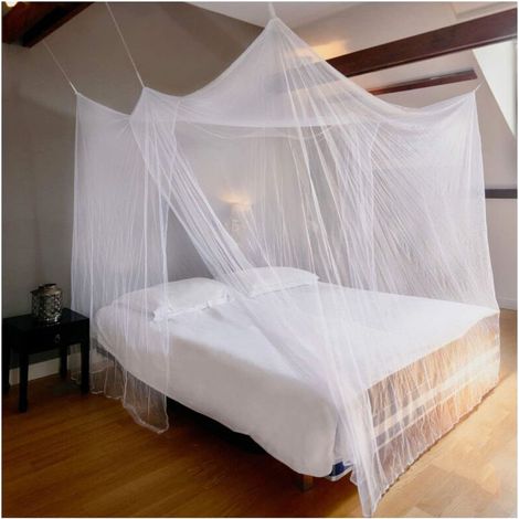 Moustiquaire de Lit, 1 Porte,Baldaquin pour Lit Double, Filet Rectangulaire Moustiquaire Premium, Onvient à La Plupart des Tailles de Lits-Blanc(200x180x200cm) (1/5)
