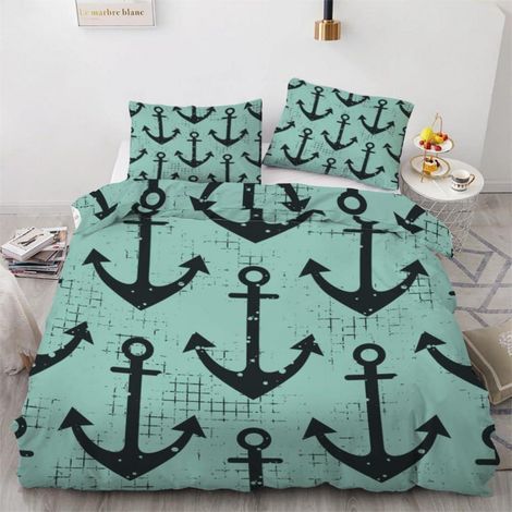 Bettwäsche-Set 200x200 cm mit Anker-Motiv, 3-teilig, Mikrofaser, Reißverschluss