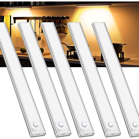 Unterbauleuchte Küche Led Schrankbeleuchtung Bewegungsmelder - Warmweiß 5 Stück 20 CM Licht USB Aufladbar Innen Batterie Aufladbar Led Schrank Leiste Lampe für Kleiderschrank Unterschrank Küchen (1/5)