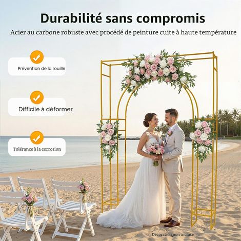 Arche de mariage, double couche, rectangulaire, en métal, arche de jardin, arche de mariage pour l'intérieur et l'extérieur, mariage, fête, jardin, décoration de banquet 1.82.5m (1/5)