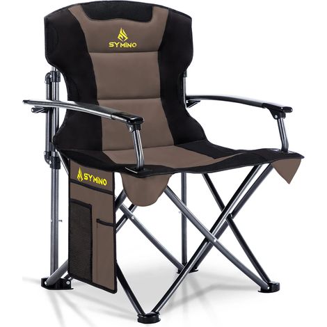 Symino Luxus Campingstuhl Faltbar, Tragbarer Bequem Gepolster Klappstuhl Anglerstuhl Sessel Belastbarkeit bis 150 kg mit Seitentasche für Picknick Outdoor Wandern