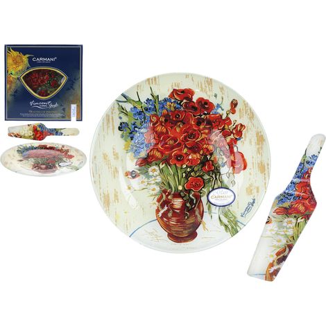 Carmani, plato decorativo y utilitario con espátula - VAN gogh/Amapolas y margaritas rojas (1/5)