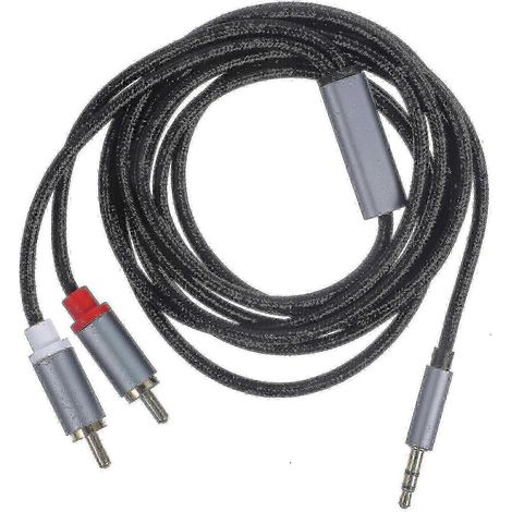 Câble auxiliaire de 2 m avec prise jack 3,5 mm pour connexion audio/vidéo à une chaîne stéréo de voiture ou une télévision. (1/2)