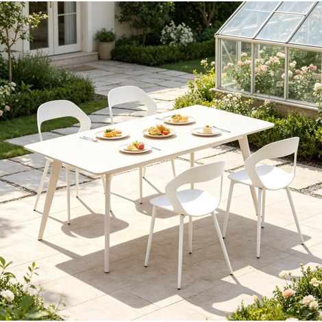 Set 4 sedie da pranzo con schienale ergonomico, seduta PP, gambe in metallo, bianco HAVRYA (1/5)
