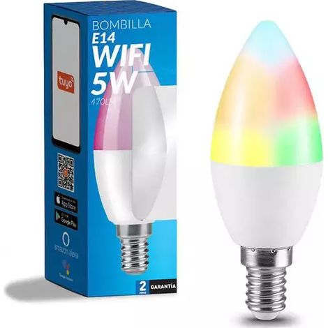 IluminaShop - Bombilla LED Inteligente Smart C37 E14 Vela Dimable CCT+RGB 6W WiFi Compatible con Alexa y Google Home RGB+3000+4000+6000 (1/2)