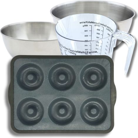Set pâtisserie avec moule 6 donuts 36 x 26 cm en silicone, 2 bols à mixer, verre mesureur et spatule Zenker (1/5)