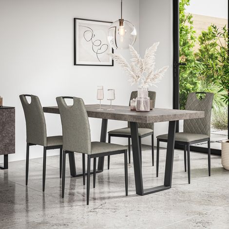 Aria Dining Table And Chairs - Grey Table Top w Black Legs + Monza Linen Dining Chair Set Of 6 (Grey) (1/5)