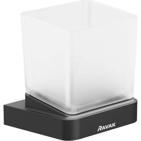 Ravak 10° - Barattolo per spazzolino e dentifricio con supporto, nero/vetro X07P557 (1/4)