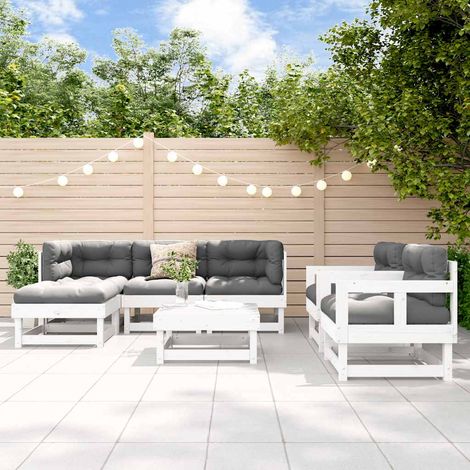 vidaXL Salon de jardin 7 pcs Blanc Bois de pin massif (1/5)