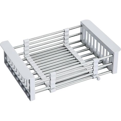 Escurridor de platos extensible de acero inoxidable para fregadero, color gris, 22,5 cm de ancho. (1/5)