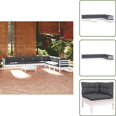 Cuscini da giardino - vidaXL Set Divani da Giardino 9 pz con Cuscini Bianchi Legno di Pino - Divano angolare