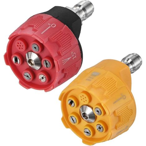 Lot de 2 embouts nettoyeur haute pression 6 en 1, raccord rapide 1/4" interchangeables réglables, lavage voiture/briques, 30 GPM, rouge jaune (1/5)
