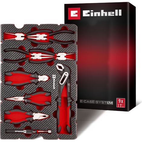 Original Einhell E-Case Pad 9-tlg. Zangen (Sprengringzangen-Set, Wasserpumpenzange, Kombizange, Telefonzange, Seitenschneider, Teleskop-Magnet, E-Case-System)