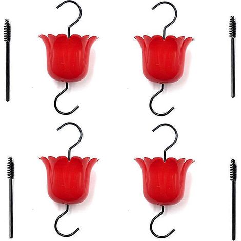 Set mit 4 großen, hängenden Kolibri-Futterhäuschen mit Haken und Reinigungsbürste (rot) (1/5)