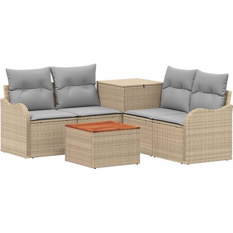 Sofa Set 6 stk. Beige und Hellgrau Polyrattan und Stahl vidaXL (1/5)