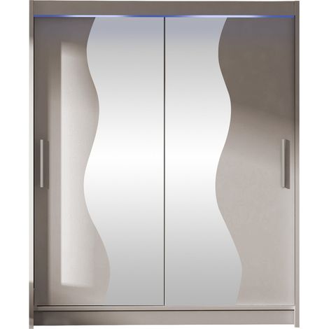 Armario Closico 134, Cachemira, 200x150x58cm, Puertas de armario: Correderas, Número de estantes: 5, LED (1/4)
