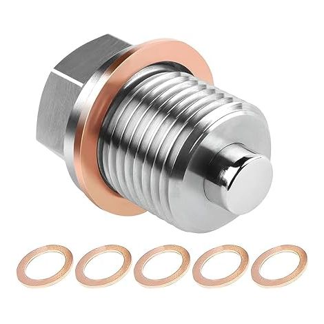 Bouchon de Vidange M18 x 1,5 Bouchon Vidange d'Huile Magnétique en Acier Inoxydable, Avec 5 Rondelles Joint Cuivre, Écrou Vidange Carter Magnétique pour à la Plupart des Voitures et Motos (1/2)