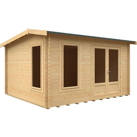 14x12 The Longleat 28mm Cabin - L415 x W355 x H247 cm - Solid Wood/Softwood/Pine - Natural